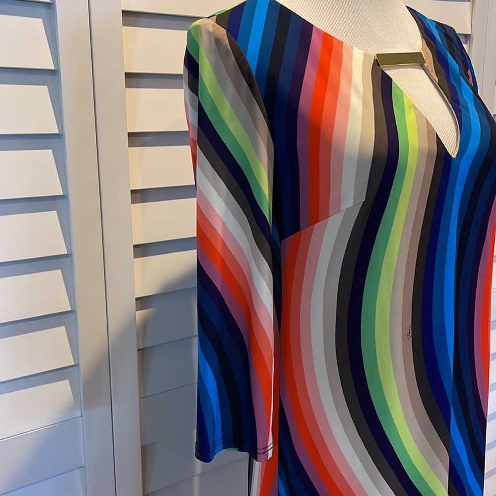 Trina Turk Pre Loved in EUC lined colorful stripes Midi Dress. - Picture 4 of 9